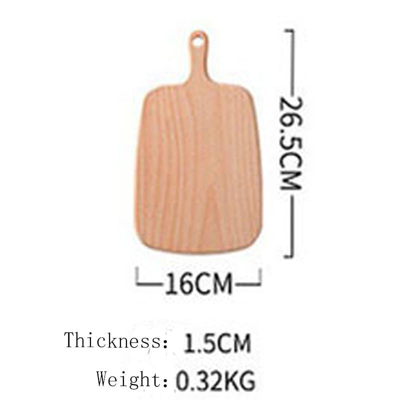A board from the Wooden Chopping Board Set with dimensions - 26.5cm length. 16cm width. 1.5cm Thickness. 0.32kg Weight.