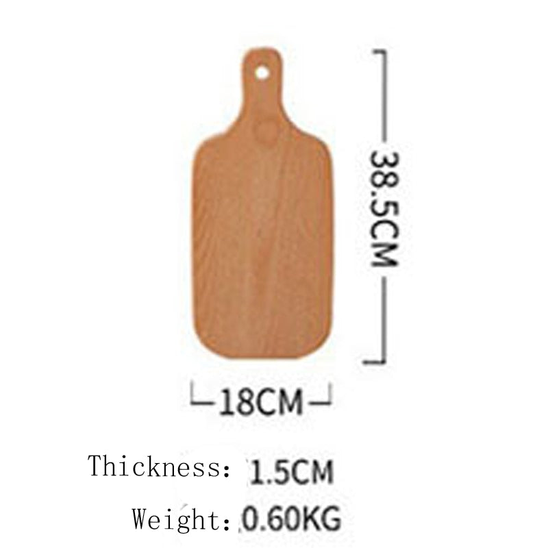A board from the Wooden Chopping Board Set with dimensions - 38.5cm length. 18cm width. 1.5cm Thickness. 0.60kg Weight.
