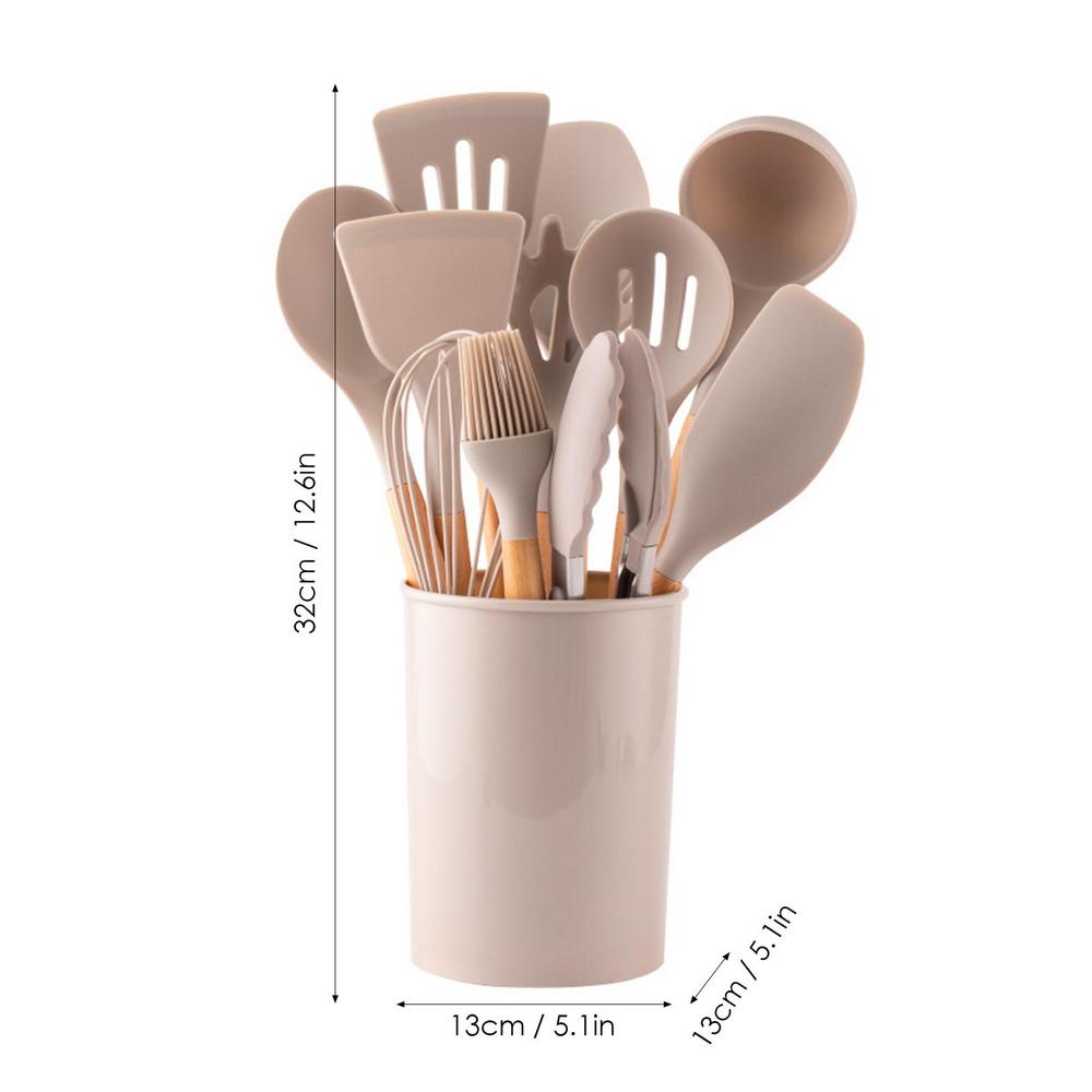 Pink Silicone Kitchen Utensils Set with dimensions - 32cm Height, 13cm Width from the bottom