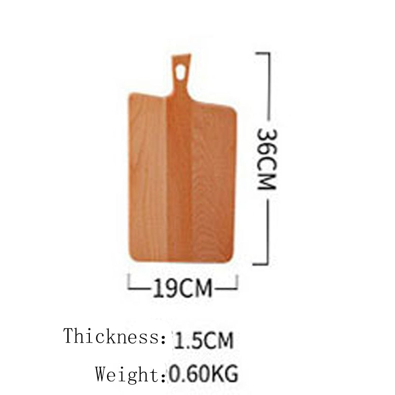 A board from the Wooden Chopping Board Set with dimensions - 36cm length. 19cm width. 1.5cm Thickness. 0.60kg Weight.