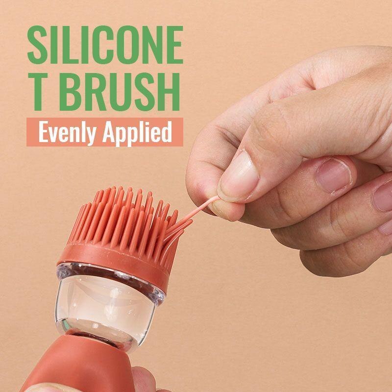 Showing the brush of the Pink Silicone Oil Brush Bottle and demonstrating its elastic brush heads