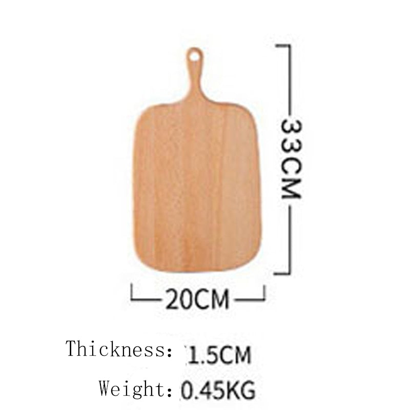 A board from the Wooden Chopping Board Set with dimensions - 33cm length. 20cm width. 1.5cm Thickness. 0.45kg Weight.