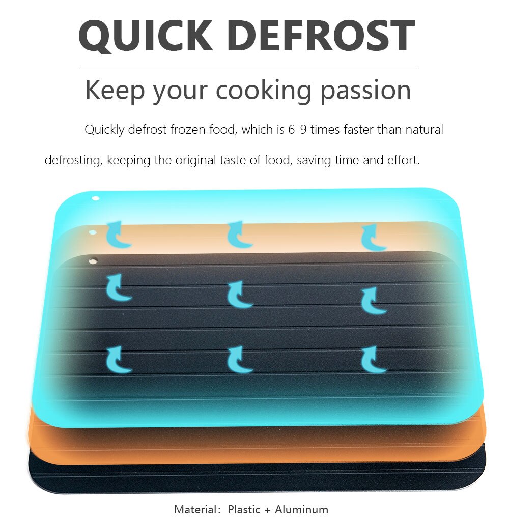 Fast Defrosting Plate Board which is 6-9 times faster than natural defrosting. Keeps the original food taste and saves time and effort