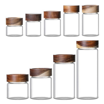 Glass Jar Wooden Lid Storage Set